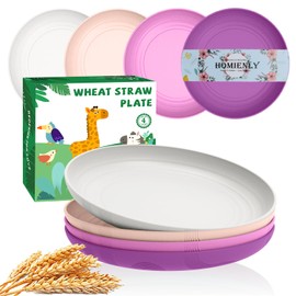 Homienly Dessert Plates, Premium Wheat Straw Plate Set, 9 Inch Plastic Plate Reusable - Microwave & Dishwasher Safe Plates for Party, Camping, RV, 4 PCS, Kitchen Essentials, Unbreakable - Flower Color