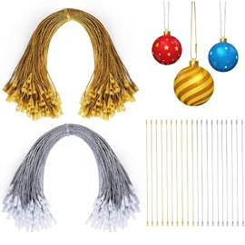 Christmas Baubles Hooks, Hooks for Christmas Tree Decorations, Tags Hanger Cord, 200 Pieces Christmas Ornaments Hanger String for Christmas Tree Decoration DIY Ornaments (Silver, Gold)