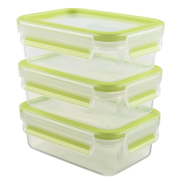 Emsa 515583 Food Clip & Close, Plastic, Transparent / Green, 0.55 liter, Set of 3 boxes