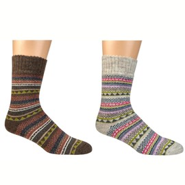 Leo Design 2 Pairs of Norwegian Wool Socks Men, Nordic Hygge with Alpaca wool, Thermal Knitted Crew Soft Warm, Multicolored (9.5-12.5, Bundle 4)