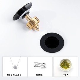 Pop up Sink Drain Stopper for Bathroom Vessel Vanity Sink Art Basin Matte Black ，Big Cap with Overflow, Metal Pop-up Drain Strainer with Detachable Basket Stopper