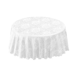 Emma Barclay Damask Rose Tablecloth, White, 63 Inch Round Diametre