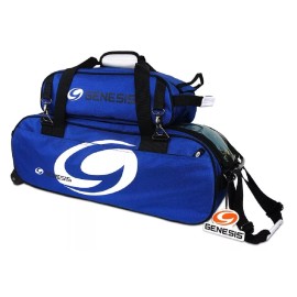 Genesis 3 Ball Tournament Tote Bowling Bag Tow Wheels & Shoe Pocket Blue
