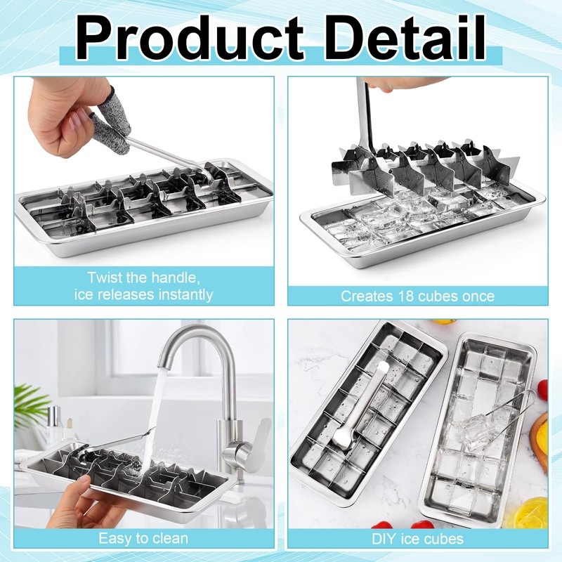Booson 2 Set Stainless Steel Ice Cube Tray 18 Slot