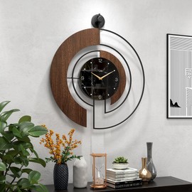 VIVIFLYSE Modern Walnut Marble Dial Wall Clock, Large Wood Metal Frame Silent Non Ticking Wall Clocks for Living Room, Bedroom Decoration, Contemporary Home Wall Decor Gift Idea, 26.4 in