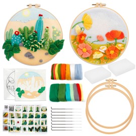 2 Sets of Needle Felting Kit, Needle Felting Tools for Beginner, Wool Felt Supplies with Instructions, Needle Felting Pad, Felting Needles, Felting Wool, Embroidery Hoops, Used for Home Decoration