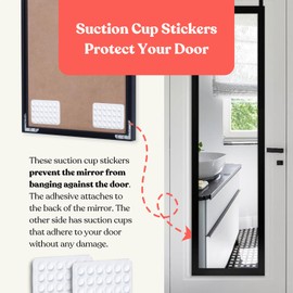 Heavy-Duty 14.5-Inch Adjustable Door Mirror Hanger Set (BLACK) + Anti-Damage Suction Cups – Prevent Damage with Anti-Scratch Lining + Anti-Banging Suction Cup Stickers for Door Protection