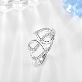 KINGWHYTE Infinity Ring 925 Sterling Silver Love Heart Ring Adjustable Finger Rings for Women Infinity Jewellery Birthday Gifts