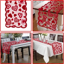 Mosoan Mosoan Valentines Day Decor Table Runner - 13 x 72 Inch Red Lace Table Runner for Wedding Party, Valentines Decorations - Valentines Day Decor Home Romantic Decorations Heart Shaped Table Runner