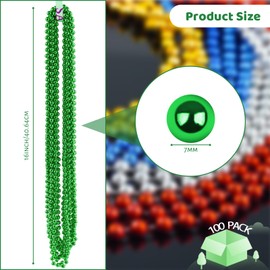 ZYFLSQ 100 Pcs 33" 7mm Metallic Green Beads Necklaces, Bulk Mardi Gras St. Partrick's Day Beaded Necklaces, Party Beads Costume Necklaces