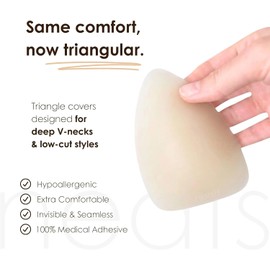 NEATS Triangle Nipple Covers for Women, Reusable Hypoallergenic Adhesive Silicone Pasties, Seamless Invisible No-Show Waterproof Breast Covers for Deep Necklines