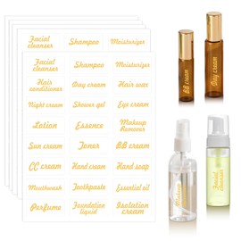 GSCWLD 120Pcs Travel Toiletry Labels,Premium Gold Foil-Stamped Stickers for Cosmetic Bottles & Jars,Waterproof Transparent Bathroom Beauty Products Label with A Luxurious Metallic Finish