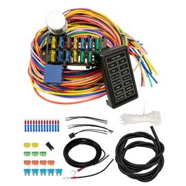 QNHEAY 14 Circuit Universal Wiring Harness Fit for Street Muscle Car Hot Rod Rat XL Chevy Ford Chrysler Mopar, Comes with 24-pcs 12V Fused Copper Wire Harness Cable Set