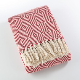Red Soft Cotton Diamond Weave Decorative Throw Blanket, 50" X 60"