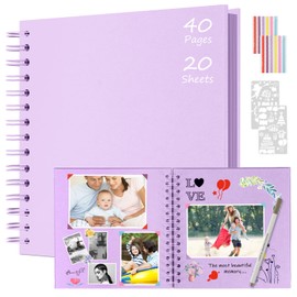 Boic Photo Albums Scrap Books 8x8 in, DIY Spiral Album 40 Pages Memory Books Family Scrapbook, Guest Book for Baby Valentine's Day Birthday Gifts (Purple)