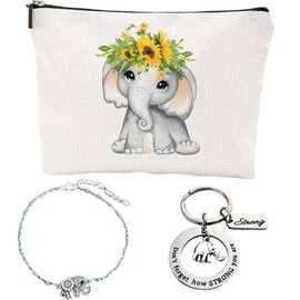 FJHAIY Elephant Gifts for Elephant Lovers Set Elephant Cosmetic Bag Lucky Elephant Bracelet Elephant Keychain,Elephant Gift For Elephant Lover