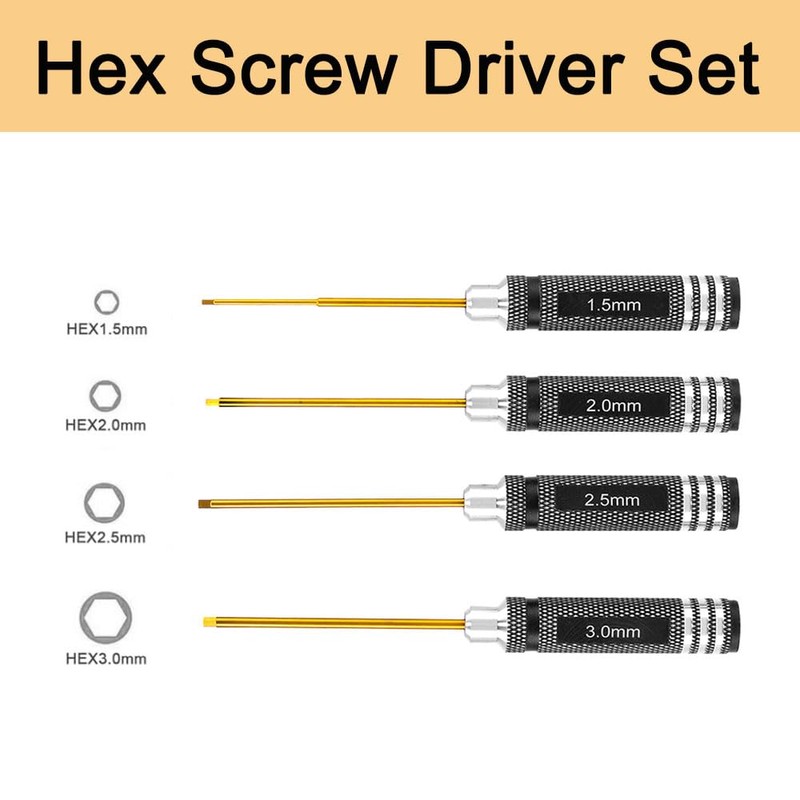 4 Pcs Hex Screw Driver Set, 1.5mm 2.0mm 2.5mm 3.0mm