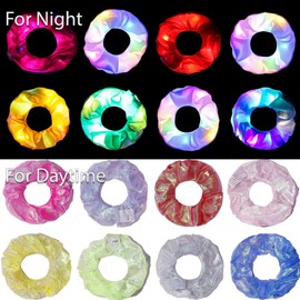 8 Pcs LED Scrunchies, Light Up Gauze Elastic Hair Ties for Girls Women, Glow in The Dark Hair Accessories for Neon Rave Party