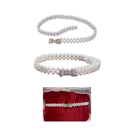 [§Bg3] Belt Fastening Pearl Webbing Yukata Pearl Obi Decoration String Belt Clasp Fake Pearl Yukata String Glitter Sash Coming of Age Ceremony Gold Ribbon, white