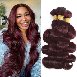 DSEKCAIN 99J Body Wave Bundles Human Hair Burgundy Dark Red Wine Color Body Wave Bundles 100% Real Human Hair And True To Length 22 24 26 Inch 3 Pcs/Pack