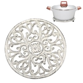 OLegei Sottopentola rotondo decorativo in ghisa proteggere i piatti caldi, supporto per casseruola con motivo vintage (diametro 17 cm) bianco