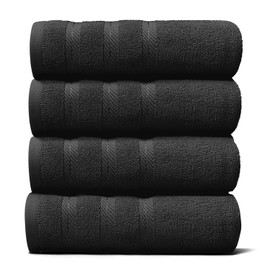 Hearth & Harbor Luxury Hand Towels - 100% Ring Spun Cotton Hand Towels for Bathroom, Shower, Spa, Soft & Absorbent Towels, 4 Piece Set, Black