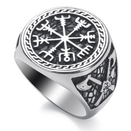 WESTMIAJW Viking Ring Men Viking Norse Compass Vegvisir Rings Jewellery for Men Size S
