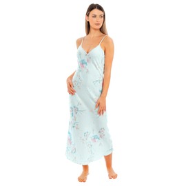 Nikaro Women's Long Cami Slip Nightdress Super Soft Lightweight Satin Nightie in Pastel Floral (10) Floral