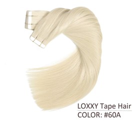 Loxxy Tape in Hair Extensions Human Hiar Natural Remy Human Hair Extensions Double Sided Unprocessed Brazilian Skin Weft Tape Hair Extensions 16Inch 60A Color Platium Blonde 20pcs 50/ Pack