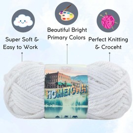 Lion Brand Hometown New York White 135-100 (6-Skeins - Same Dye Lot) #6 S Bulky Acrylic Yarn for Crocheting and Knitting with Project Bag