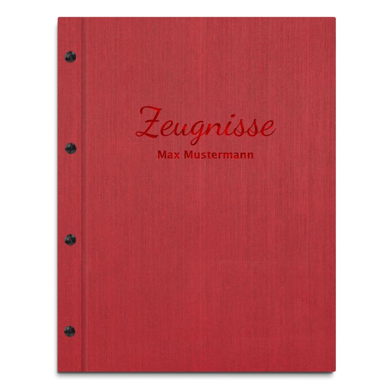 Handmade Certificate Folder with Your Own Name in Red Linen