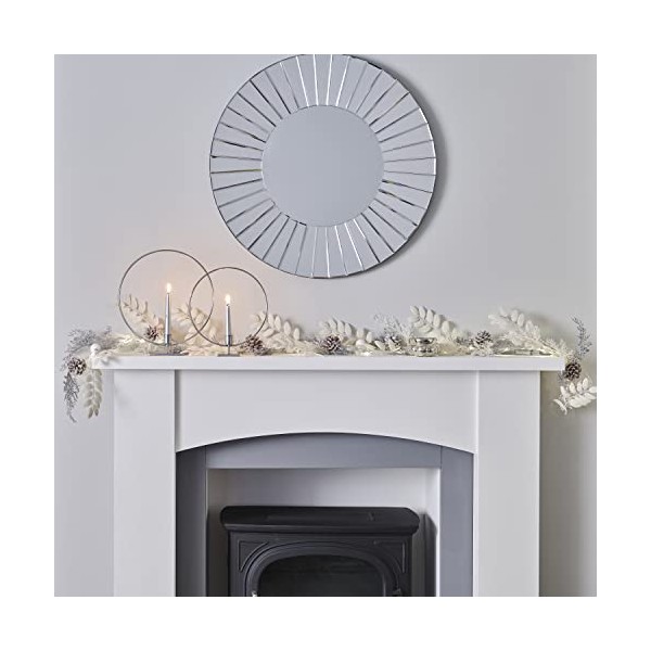 Ginger Ray White & Silver Artificial Foliage Berry Glitter Garland Christmas Fireplace Decoration, 1.8m