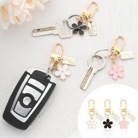 Yuanchu Cute Flower Keychains, 3 Pieces Aesthetic Key Ring Charms Mini Classy Backpack Key Ring Bag Charm Floral Charm Handbag Bag Accessories Gifts for Women, multi-coloured