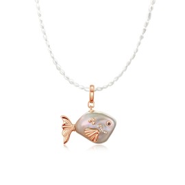 Collar de perlas de pescado para mujer, collar de pez dorado barroco de perlas de agua dulce para mamá e hija, chapado en oro de 18 quilates, perlas de 14 a 20 mm, extensor de 18 pulgadas + 2.5