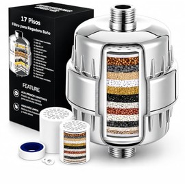 Filtro de Agua para Regadera, Filtración de 15 Etapas, Incluye Cartucho, Arandela de Goma y Cinta Selladora, Elimina Cloro, Impurezas y Olores, para B