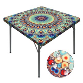 Buwuta Square Tablecloth with Elastic Table Covers Waterproof Outdoor Card Table Cover Fitted Table Cloth Fit 34x34 Inch Kitchen Patio Dinning Table (Teal, S (34"x34"))