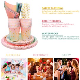 BLLREMIPSUR Partygeschirr Set, Einweg Papier Geschirr, Papier Geschirr, Pappbecher, Serviette, Strohhalme für Hochzeit Geburtstag Brautparty (Regenbogen)
