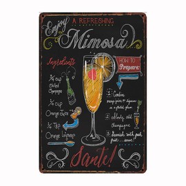 Lilyanaen New Tin Sign Enjoy A Refreshing Mimosa Retro Embossed Metal Tin Sign Wall Decorative Sign Cocktail for Outdoor & Indoor 8"x12"
