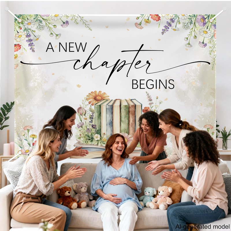 LANKBACK A New Chapter Begins Backdrop Storybook Baby Shower Decorations