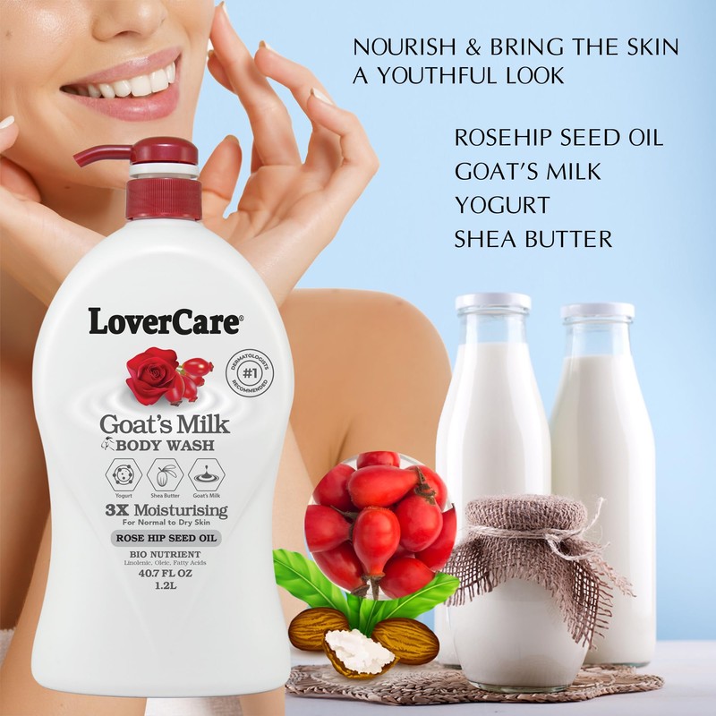 Lovercare Goat's Milk Shower Cream 40.7oz/1200ml - Rose Hip Seed