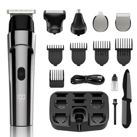 Beard Trimmer for Men, 5-in-1 Cordless Hair Clipper Kit with Foil Razor, Waterproof Body, Nose & Ear Groomer, Precision Trimming for Beard, Hair & Body Care (Gray)
