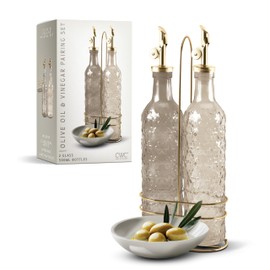 COOK WITH COLOR Glass Olive Oil Bottle Dispenser - 2 Pack- 17oz Oil and Vinegar Cruet - Olive Oil Carafe Decanter for Kitchen, Floral, Brown