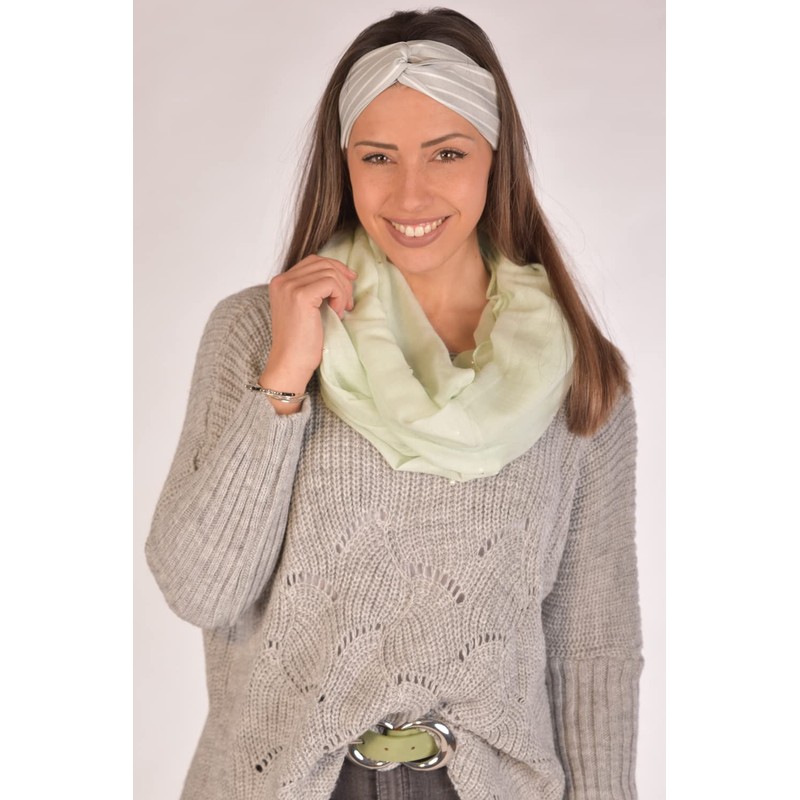 styleBREAKER 01016168 Women's Loop Scarf with Pearl Appliqué, Plain Colours,