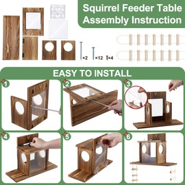 Enhon Wood Squirrel Feeder for Outside, Window Squirrel Feeder with Transparent Viewing, Ladders & Removable Front Panel, Funny Durable Carbonized Wooden Feeding Picnic Table for Chipmunk Peanut Corn