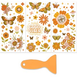 PLIGREAT 3 Sheets Boho Retro Floral Rub on Transfer Stickers for Crafts Cute Orange Flowers Waterproof UV Rub on Decals for Furniture Cabinet Dressers Ceramic Scrapbooking Transfer Paper