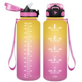 Vikaster 1.5l Trinkflasche mit Strohhalm, BPA-frei 1500ml Auslaufsicher Kunststoff Wasserflasche, Trinkflasche für Yoga, Reisen, Fitness, Wandern, Outdoor