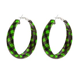 Christmas Hoop Earrings for Women Buffalo Plaid Earrings Faux Leather Checkered Snowflake Grid for Women Statement Xmas Ear Jewelry Gifts-green