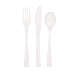 Unique 39482 White Assorted Plastic Disposable Cutlery Set 18 Pcs, Pack of 18