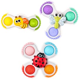 ALASOU 3PCS Pop Suction Cup Spinner Toys for 1 Year Old Boy Girl|Novelty Spinning Tops Toddler Toys Age 1-2|Sensory Baby Bath Toy for Toddlers 1-3|12 18 Months Boy Birthday Gift for Infant
