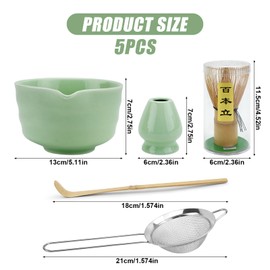 YSHIGUING 5PCS Matcha Set,Matcha Bowl with Spout,Matcha Whisk, Ceramic Whisk Holder,Bamboo Matcha Scoop and Stainless Sifter,Perfect Matcha Set for Matcha Tea Ceremony (Matcha Green)
